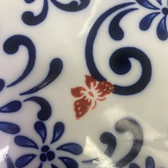 Pier 1 Butterfly Blossom Hand Painted Glass Porcelain Serving Tray Platter - Picture 5 of 11